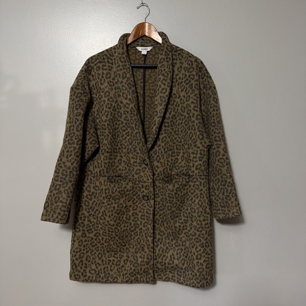 Old Navy Leopard Print Mid-Length Coat Button PocketsL Brown/Black Mobwife